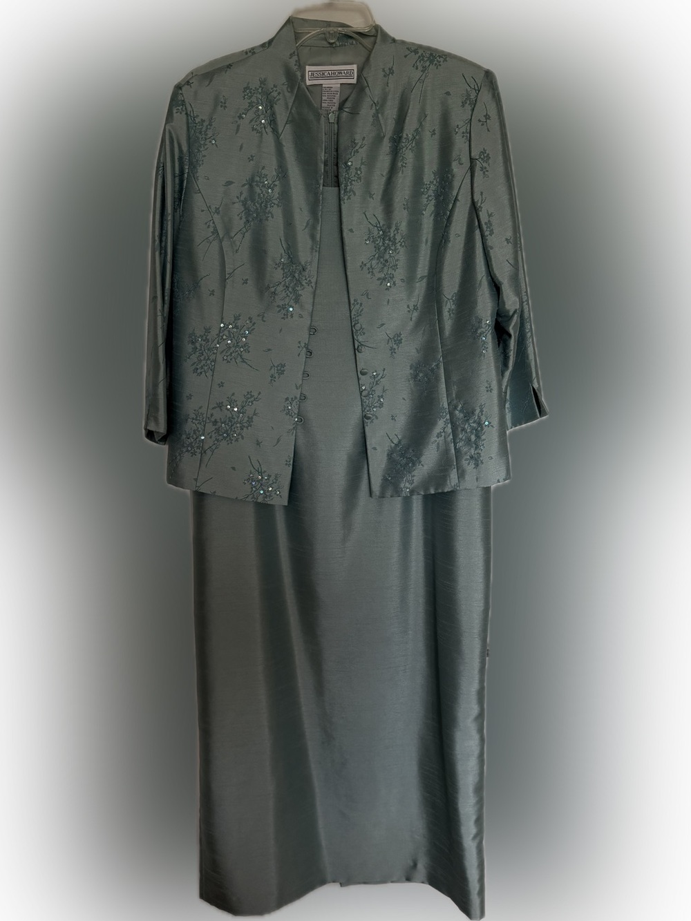 Jessica Howard Sage Green Floral Sequin-Embellished dress and jacket